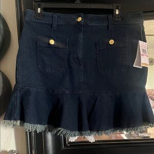 NWT Michael Kors Denim Mini Skirt with Fringe Hem